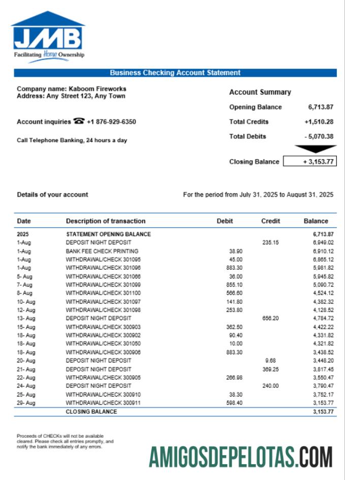 Extrato de conta corrente de organização bancária hipotecária em formato Word e PDF amostra